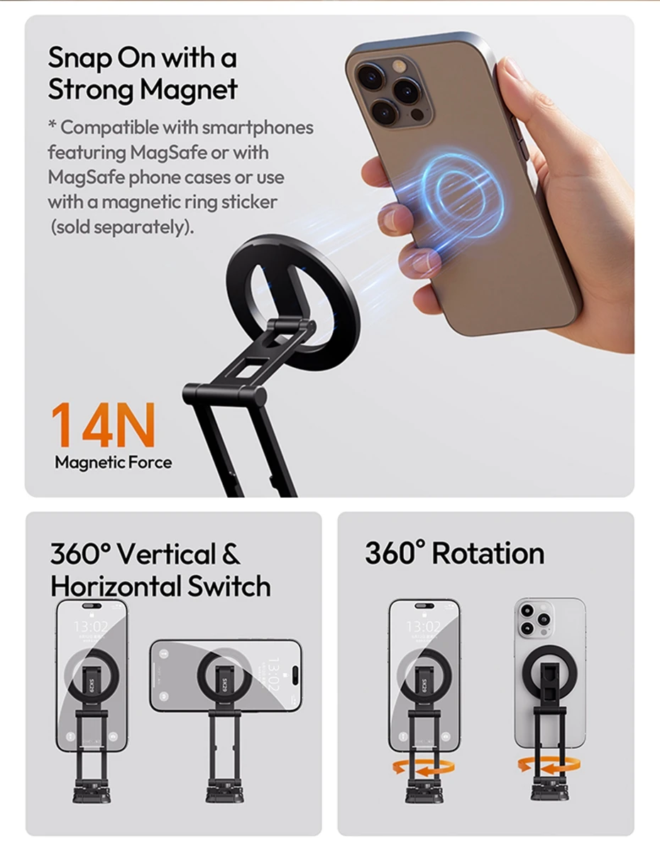 Foldable Phone Stand with Magnetic Ring / Phone Clip Mount Tripod Selfie Mantis