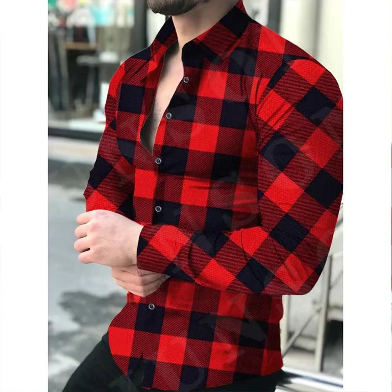 Men's Shirt Top Plaid Stripe Color Red Yellow 2023 New Best Selling