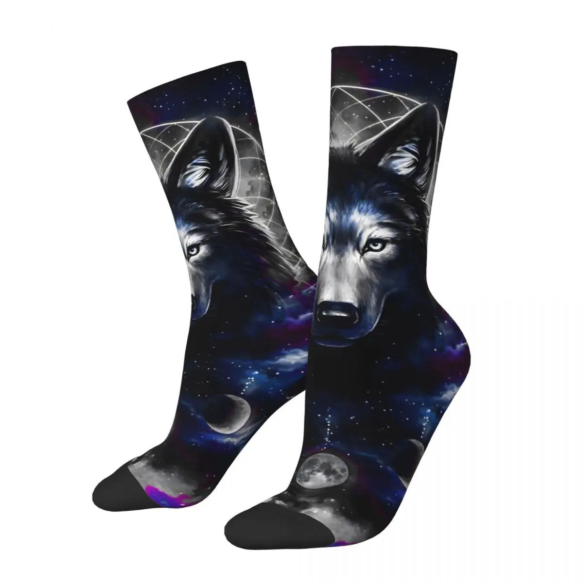 

Vintage Planet Dark Crazy Men's compression Socks Unisex Space Galaxy Wolf Harajuku Seamless Printed Novelty Crew Sock Boys Gift