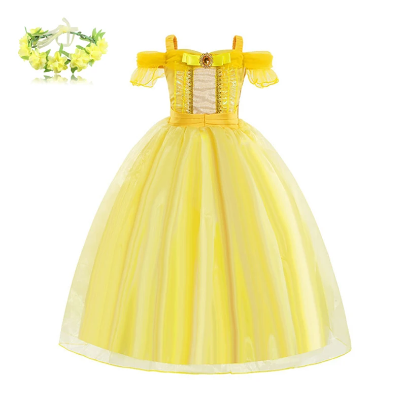 thumbnail image 1 of Vestidos de princesa bella para niños, disfraz de fiesta de cumpleaños para niñas, ropa de flores de Halloween, disfraz de fantasía de La Bella y La Bestia, 1 of 5