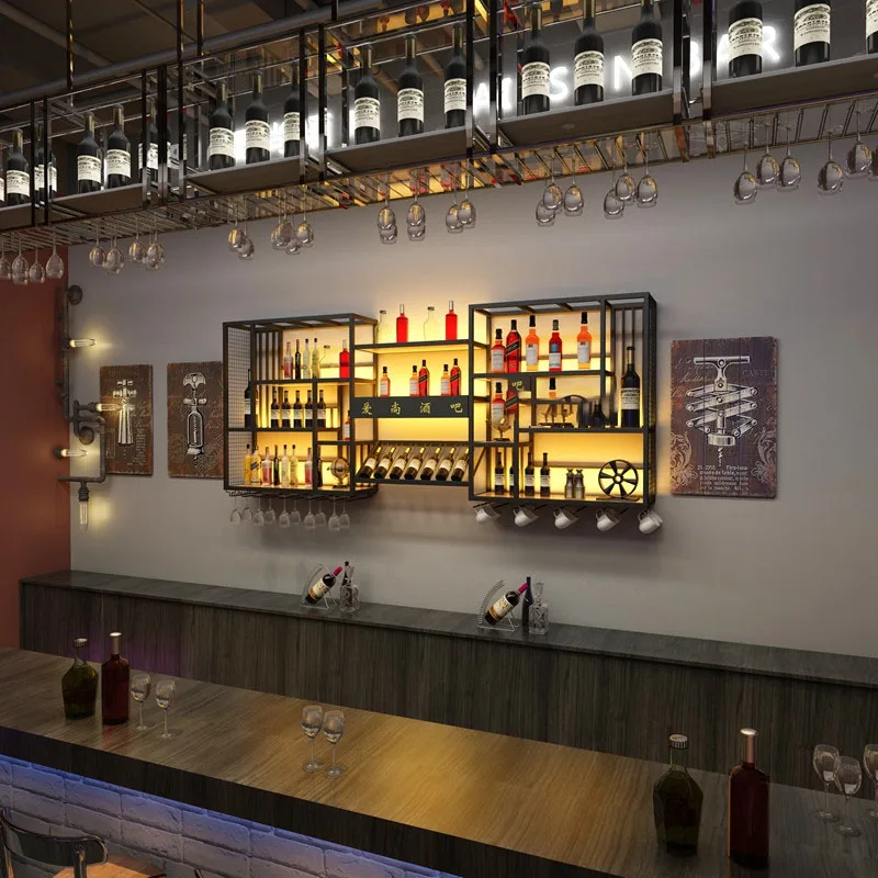 Metalic Liquor Display Wine Cabinet Hanging Whisky Club Shelf Bar Cabinet Industrial Armario Para Vinos Liquor Furniture
