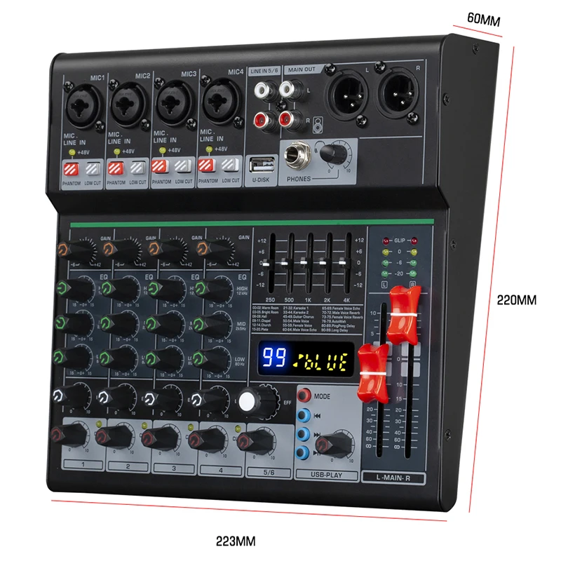 Hot Sale Professional 6 Channels 99dsp Dj Controller/audio Console Amplifier 6 Channel Mixer Sound System