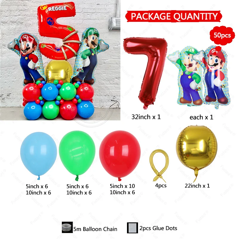 thumbnail image 1 of Kit de arco de guirnalda de globos con temática de Super Brothers Mario, 143 piezas, globos de látex rojos, amarillos y azules, suministros de decoración para fiesta de cumpleaños infantil, 1 of 5