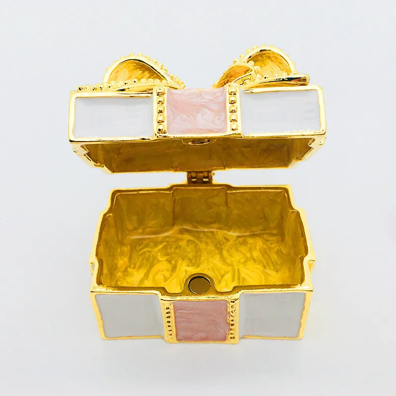 Fashion Enamel Jewelry Box For Earrings Rings Bow Gift Box Jewelry Trinket Box For Family And Friends Home Decoration