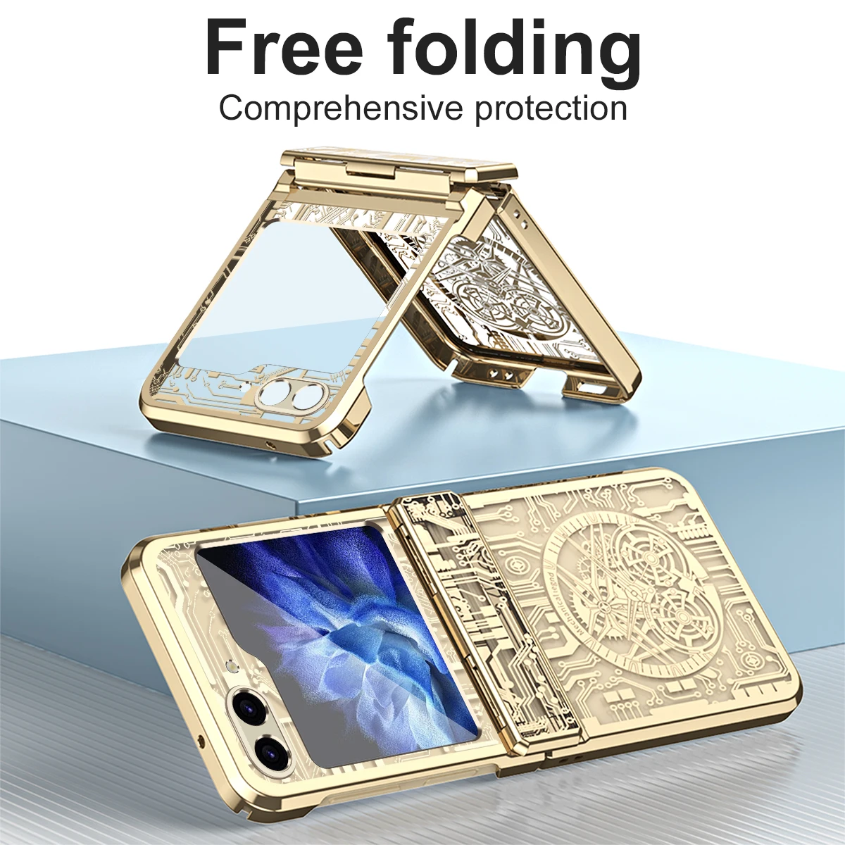 For Samsung Galaxy Z Flip5 4 3 Cases Ultra-thin Shockproof Hard Plastictransparent plating Hinge For ZFlip3 Flip4 Flip5 5G Case
