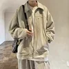 FA670 2024 New Men's Hong Kong Style Versatile Tooling Jacket Fashion Casual Solid Color Simple Top 3