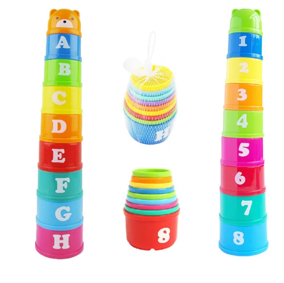 9PCS Educational Baby Stack Cup Tower Toys Children Early Intelligence