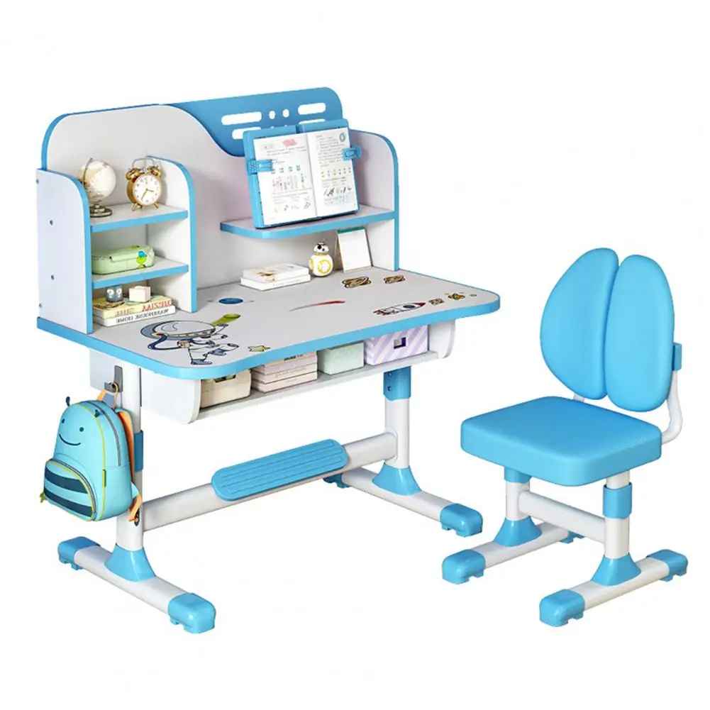 2Pcs/Set Kids Study Desk Chair Set, Height Adjustable Children School Study Table Chair Set with Astronaut Pattern Desk Chair 4