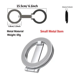 Dual - Sided Magnetic Phone Ring Holder with Universal Folding Car Mount and Grip (Silver - Metal)