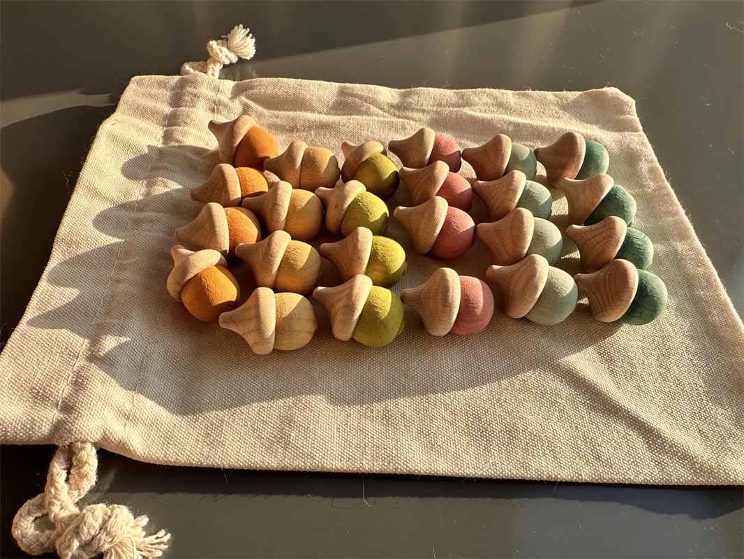 Pastel Rainbow Wooden Acorn Blocks