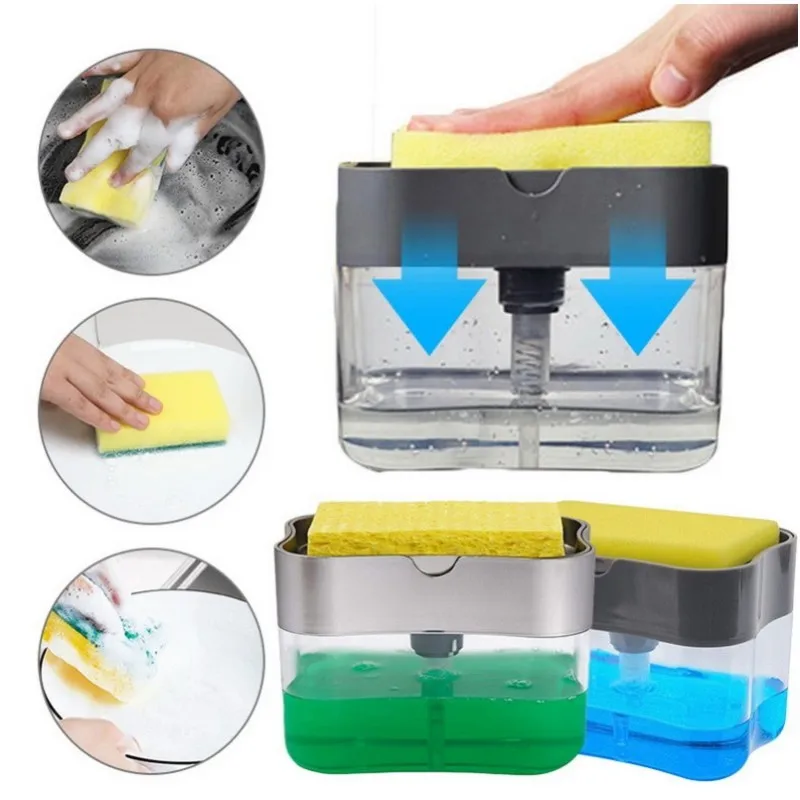 Soap Dispenser liquid soap dispensers Scrubbing Liquid Detergent Dispenser Presstype Liquid Soap Box Pump Organizer Kitchen soap dispenser Sponge