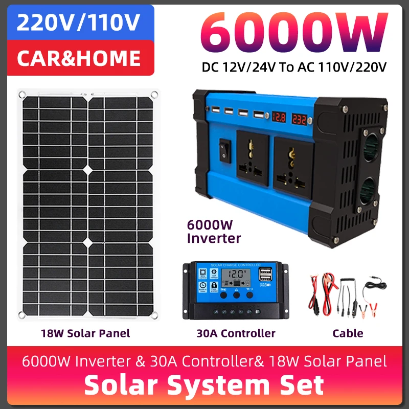 Solar System Combination Inverter Solar Panel Smart Charge and Discharge Camping Controller 30A 12V to 220V 110V 6000W