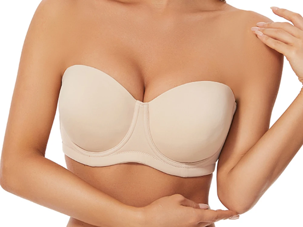 Sheroine Plus Size Strapless Push Up Bra, Underwire Multiway Full Coverage Lightly Padded Bras for Large Breasts Support Comfort