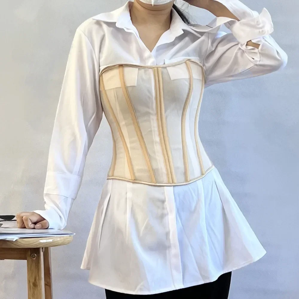 Women Sheer Mesh Patchwork Bustier Corset Sexy Vintage Strapless Lace-Up Back Overbust Waist Cincher Body Shaper Top body shaper waist trainer corset bustier top waist corset lace lingerie lace corset