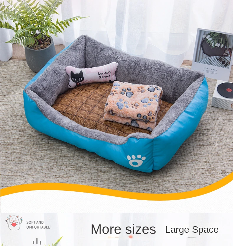 “comfy square plush pet bed for dogs and cats – available in medium to large sizes”