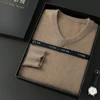 Men's 100% Mink Cashmere Large Size Sweaters Autumn Winter Solid V-neck Casual Knit Pullovers Men Long Sleeve Warm Jumper 3