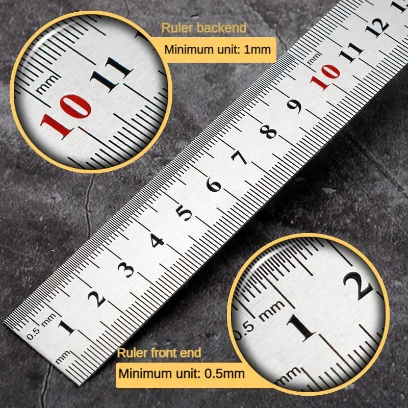Stainless Steel Ruler Double Side Centimeter Inches Scale Metric Ruler Drawing Architecture School Office Supplies 50/30/20/15cm