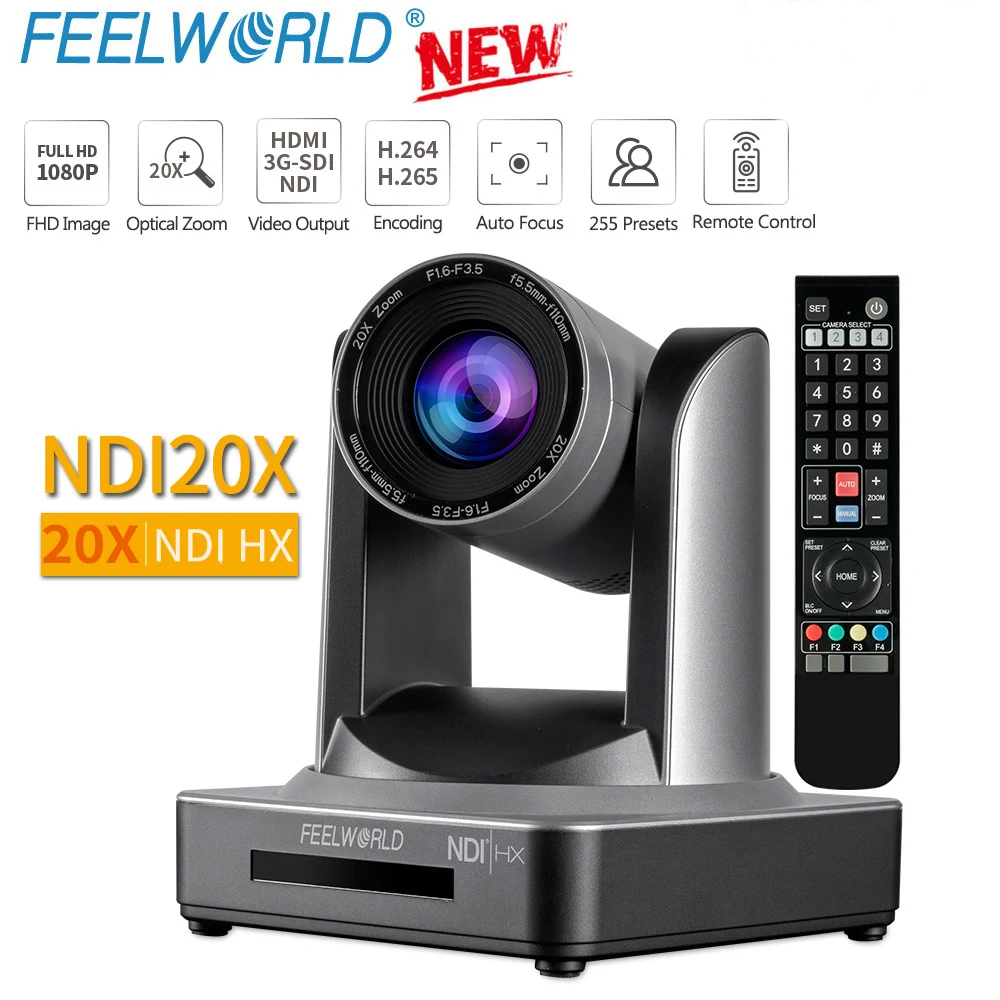 

FEELWORLD NDI20X PTZ Camera Simultaneous 3G SDI HDMI NDI IP Live Streaming with 20X Optical Zoom 1080P 60fps PoE for Confrence