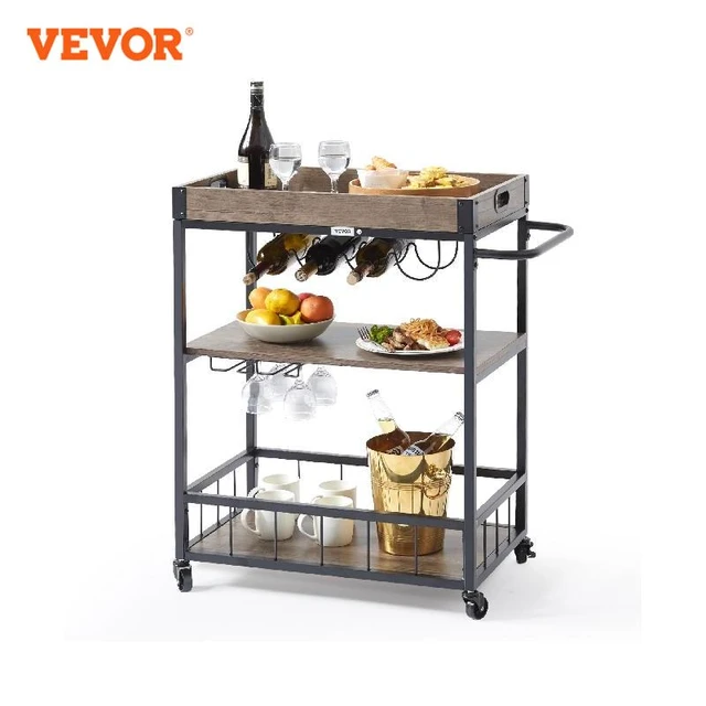 VEVOR Support d'Imprimante 3 Niveaux Noir étagère d'Imprimante Mobile  48x39x77 cm Chariot Roulant pour Imprimante en Acier Charge 70 kg Hauteur  Réglable Meuble de Rangement Scanneur Fax Bureau Maison