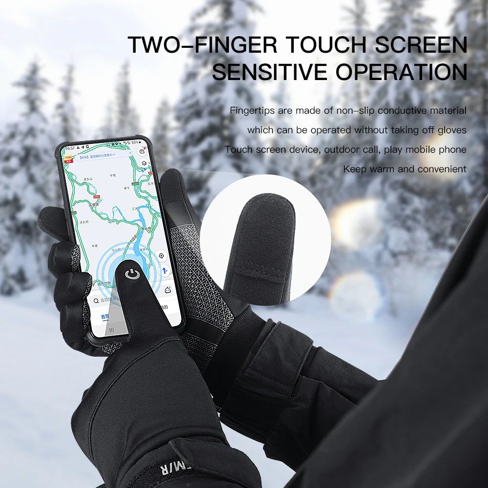 Warm Waterproof Touchscreen Anti-Slip Gloves for Outdoor Activities - Black