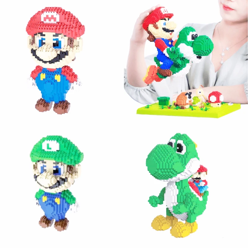 Super Marios Bros Block Grande Modello Fai Da Te Building Blocks Figure Anime Luigi Yoshi Building Block Giocattoli Educativi Per Bambini