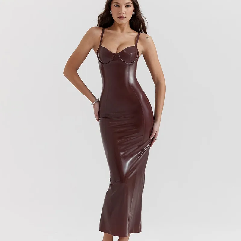 PU Leather Sling Dress Front View