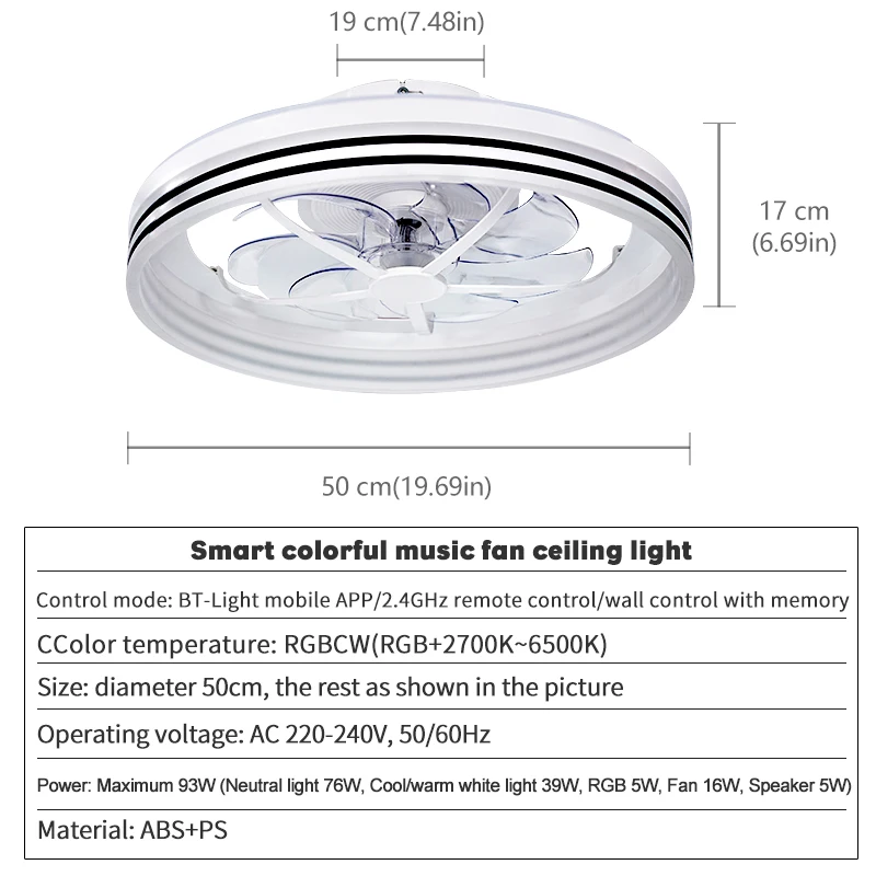 Smart LED Ceiling Fan Light Multifunctional RGB Music Ceiling Lamp Fan with Remote Control Mobile APP Control Room Fans