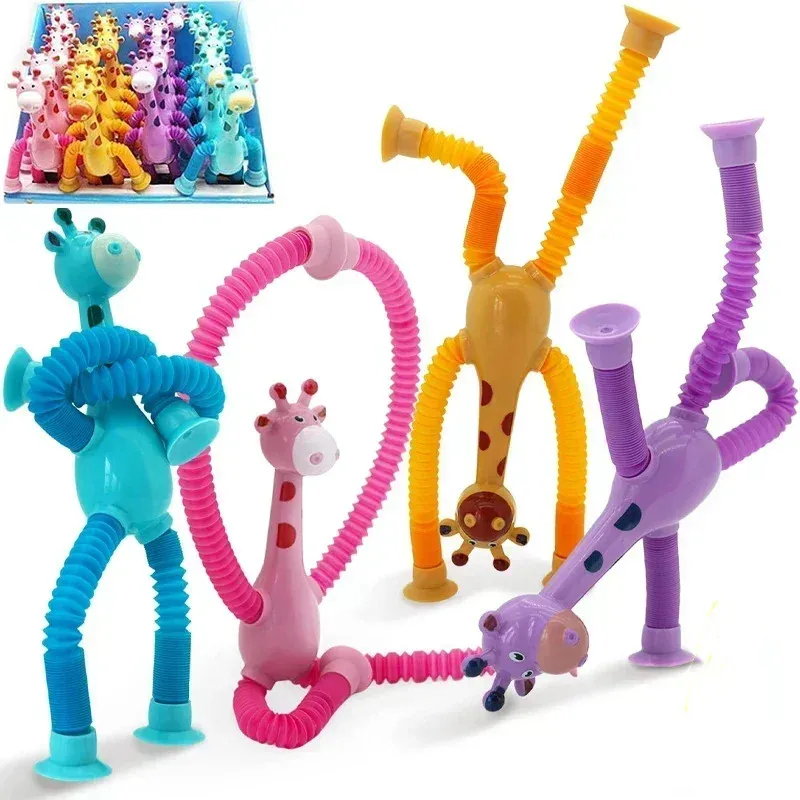 

2Pcs Suction Cup Toys Pop Tubes Stress Relief Telescopic Giraffe Fidget Toys Sensory Bellows Toys Anti-stress Squeeze Toy