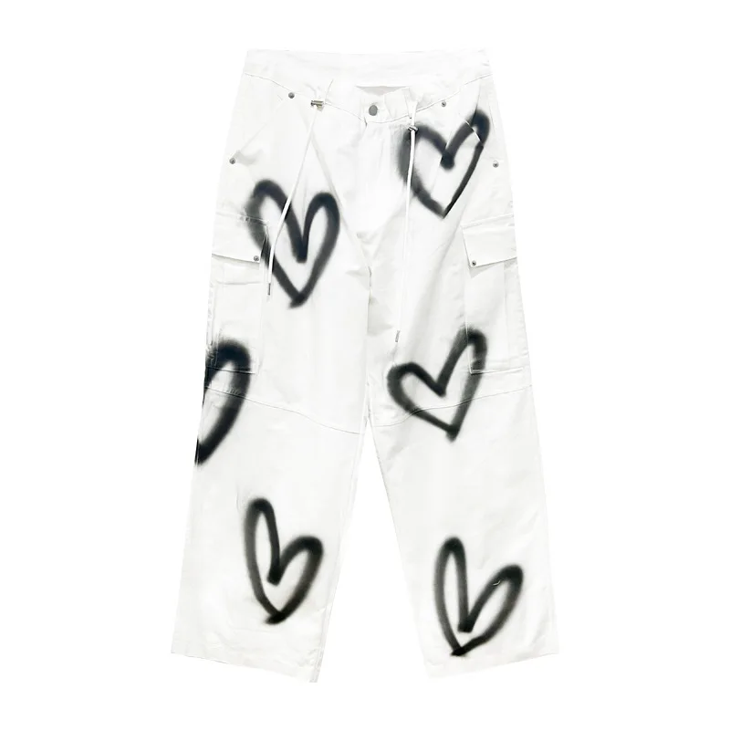 Fashion Spice Girl Minority Jeans Women's Spring New Sweet and Cool Heart-shaped Graffiti Jeans Wide-leg Pants Baggy Jeans Women