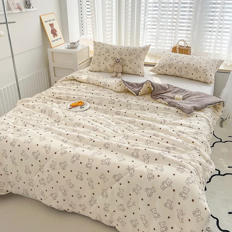 Washed Double Gauze Spring Summer Quilt Queen Grade A Lightweight Comforter Soya Fibre Filling Soft Breathable Summer Blanket summer quilt bed comforter