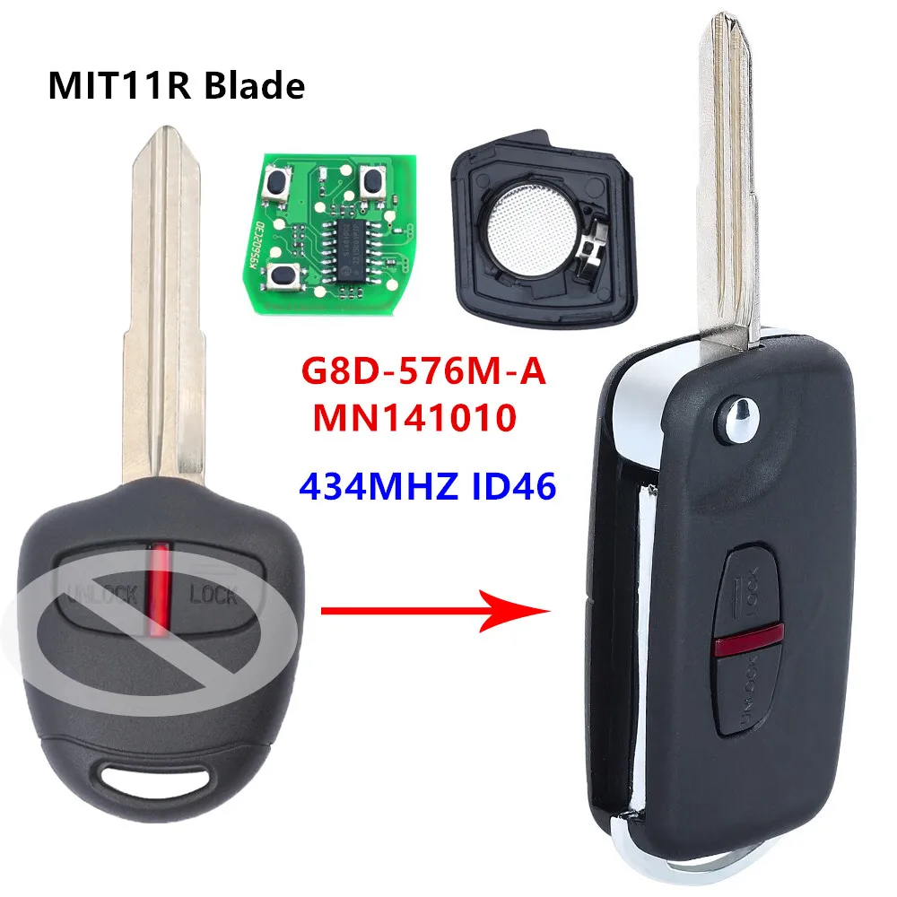 KEYECU Replacement Modified Folding Remote Key Fob 2 Button 433MHz ID46 Chip for Mitsubishi Lancer ASX GRANDIS I-MEIV G8D-576M-A
