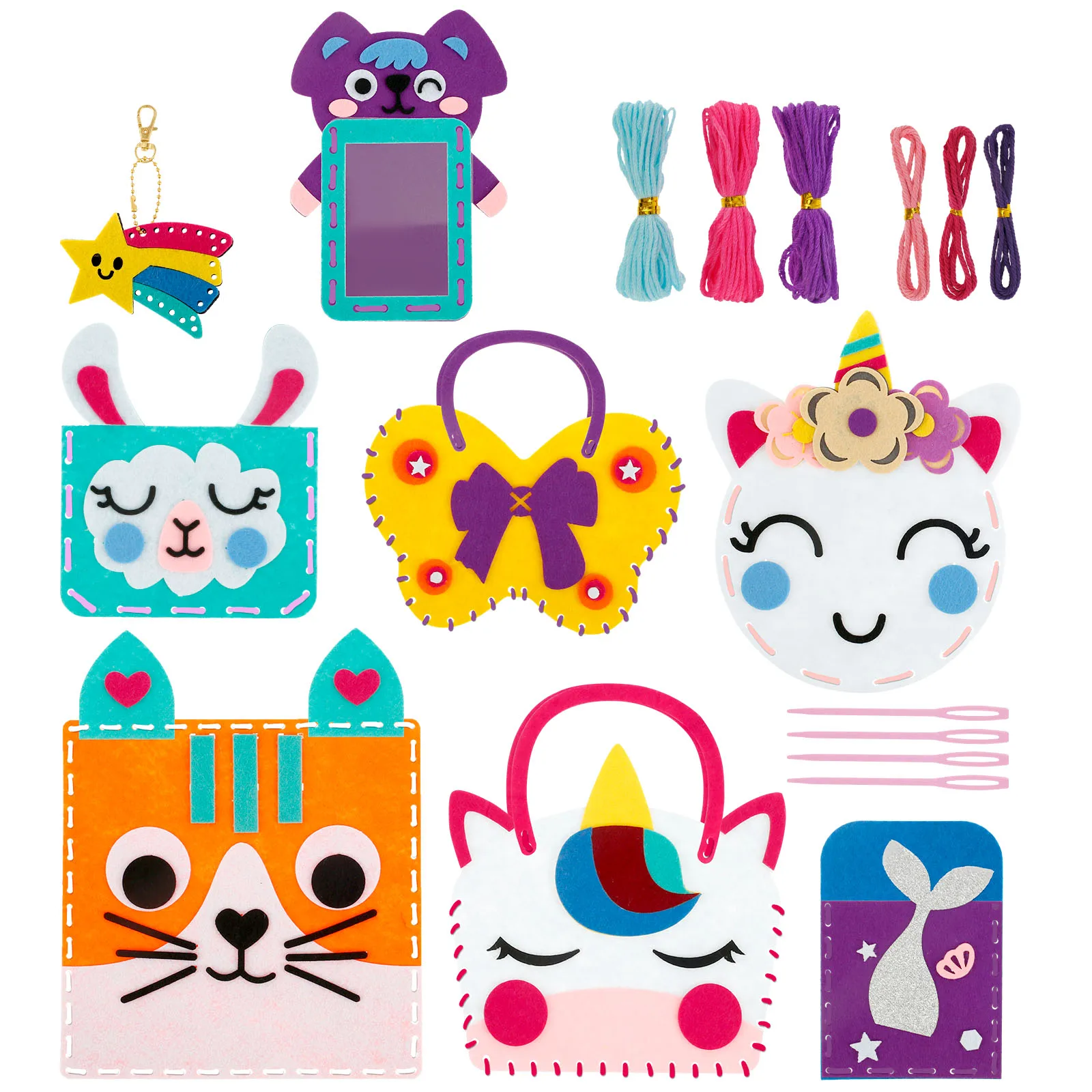 8Pc Kids Sewing Kit Hand DIY Felt Sewing Kit Educational Toy Craft Material Bag for Beginner Learn Handmade Felt Pack Set
