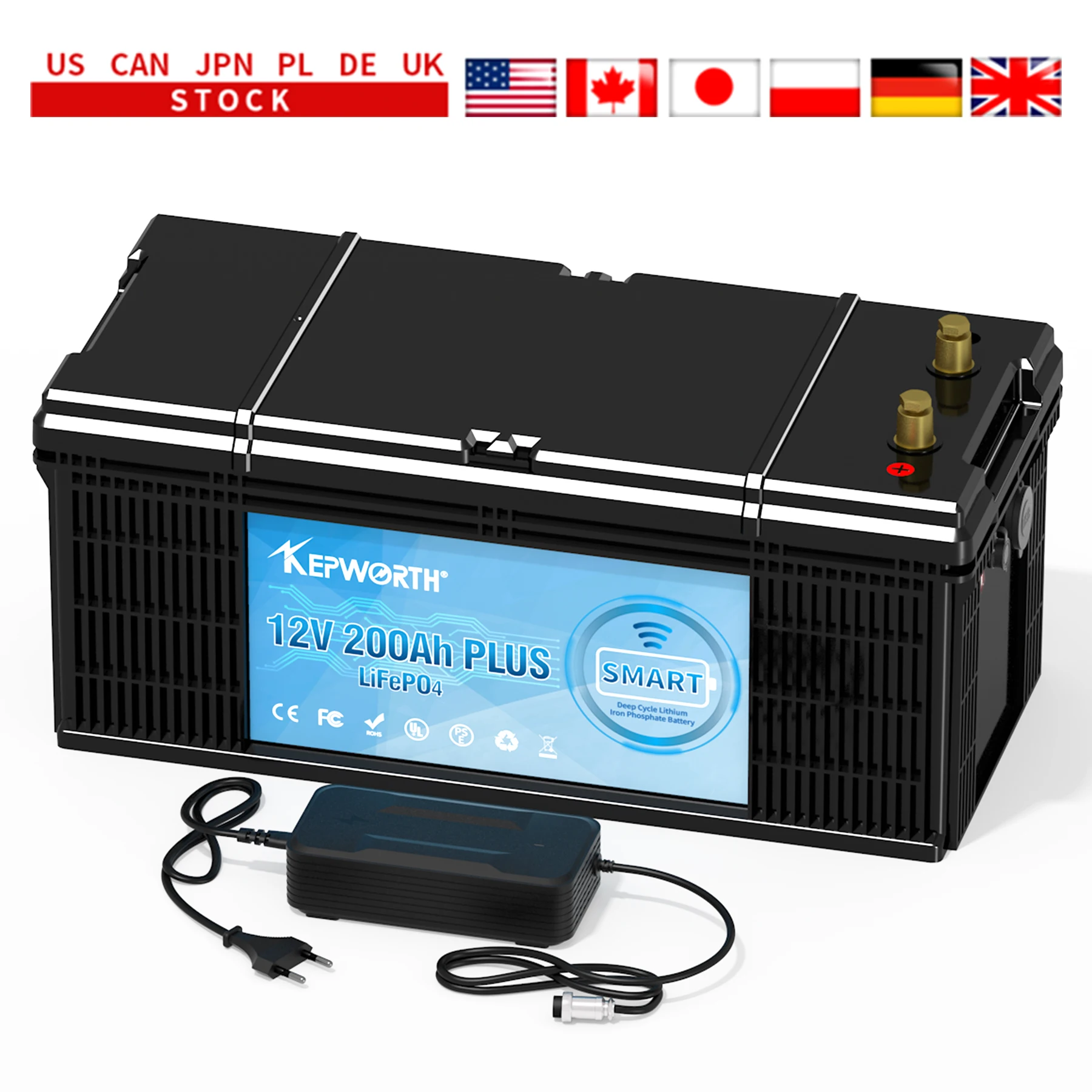 

12V 200Ah LiFePO4 Deep Cycle Battery Built-in Bluetooth BMS 2560WH Perfect for RV Solar Marine Overland Off-Grid Application