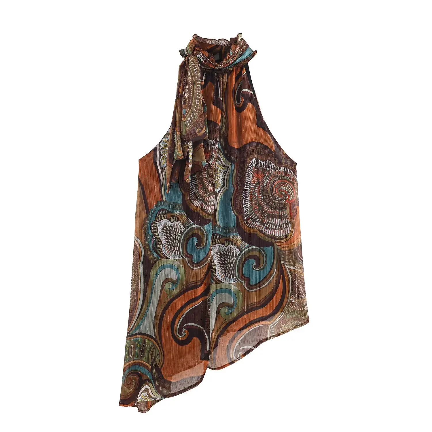 Women Spring Summer Asymmetrical Printed Bow Tops Female Fashion Causal Halter Sleeveless Party Tops High Street Printed Tops