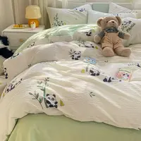 Cartoon Cat Panda Bedding Set INS Korean Flower Duvet Cover Pillowcase Sheet Cute Bedclothes for Kids Boys Girls Bed Linen 2