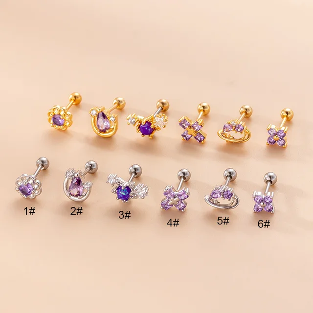 Piece Small Girls Purple Earrings Tiny Ear Rings Cartilage Sweet