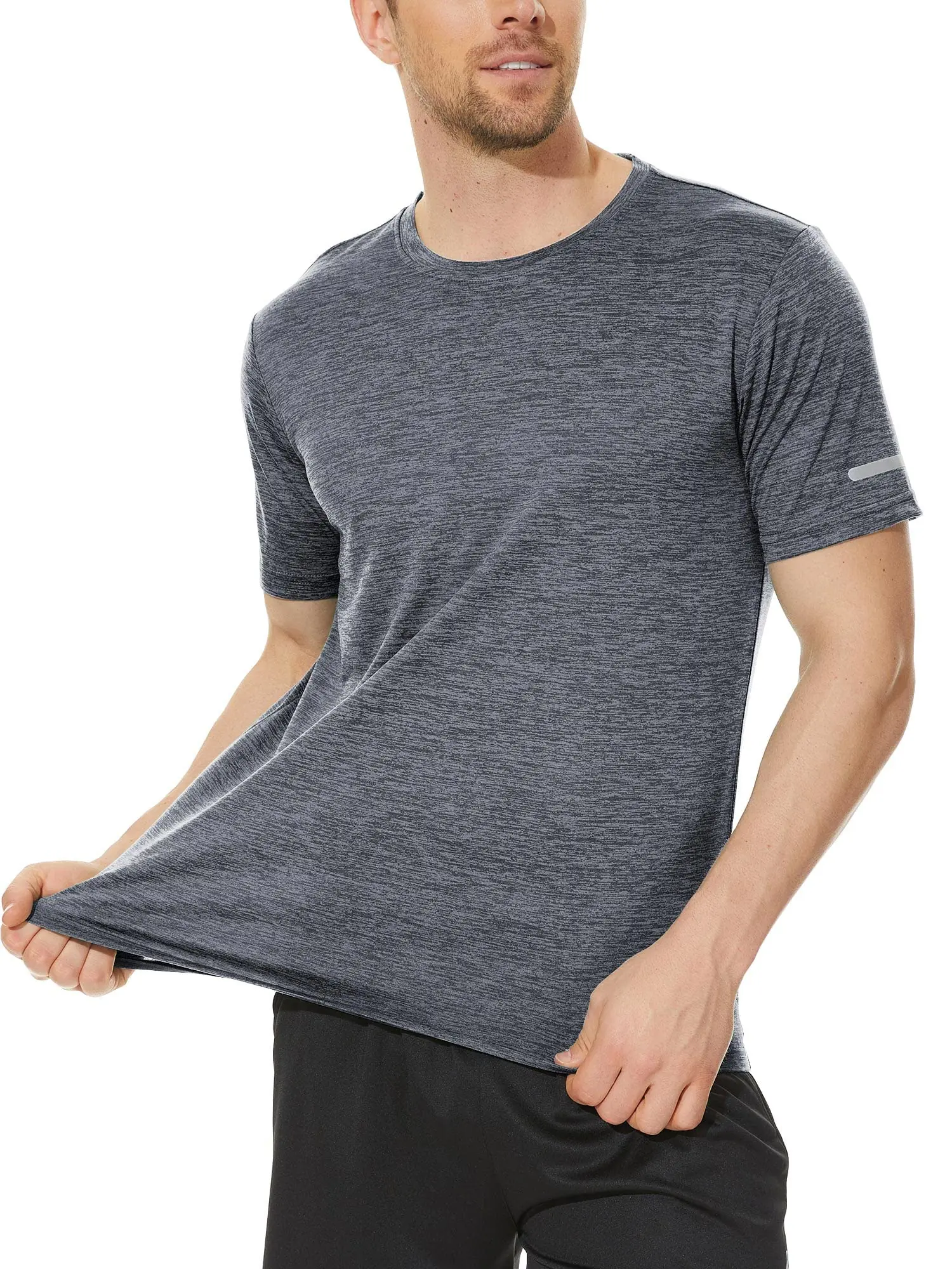 TACVASEN Quick Dry Summer T-shirts Mens Running Jogging T-shirts Crew Neck Athlete Sports Gym Fitness Pullover Reflective Shirts