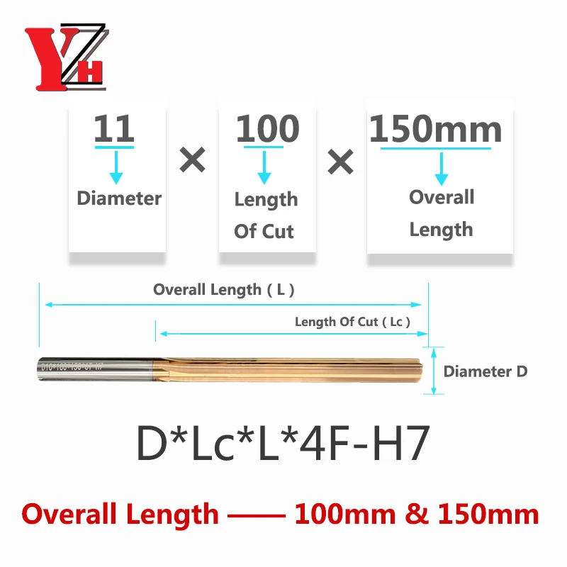 100mm 150mm Machine Reamer HRC60 Coated Straight Groove Tolerance H7 Harened Steel Metal Cutter CNC Turning Hole hss reamer