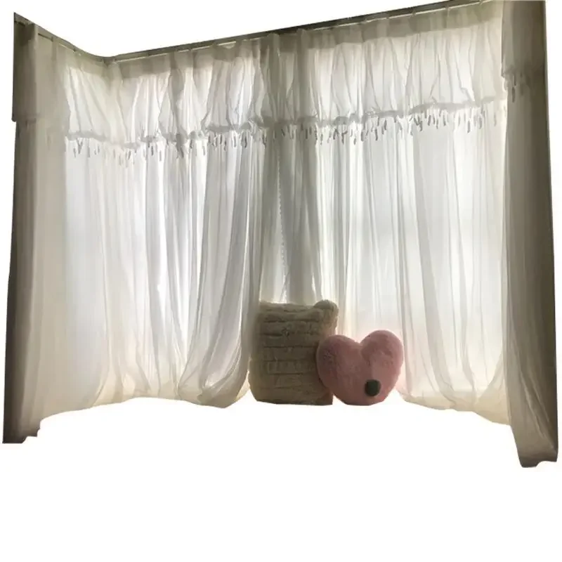 White Korean Princess Style Double-layer Curtain White Sheer Curtain Plus  White Cloth Curtain for Living Room Bedroom 4
