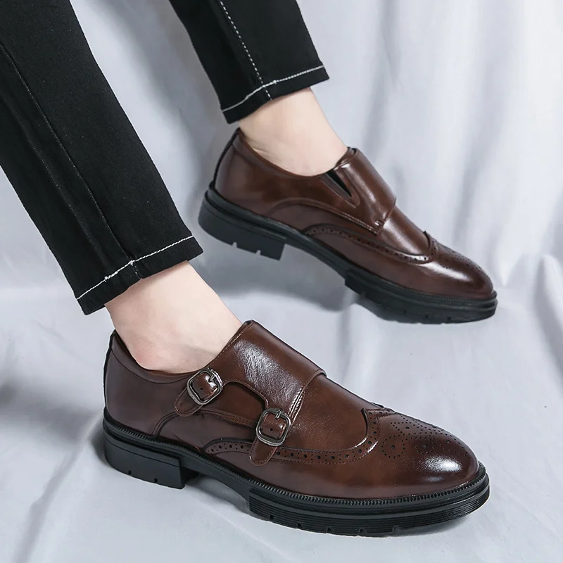 

Elegant Business Brown Dress Shoes Man Pointed Withoutlace Men's Formal Shoes Soft Leather Social Shoes for Men sapato social