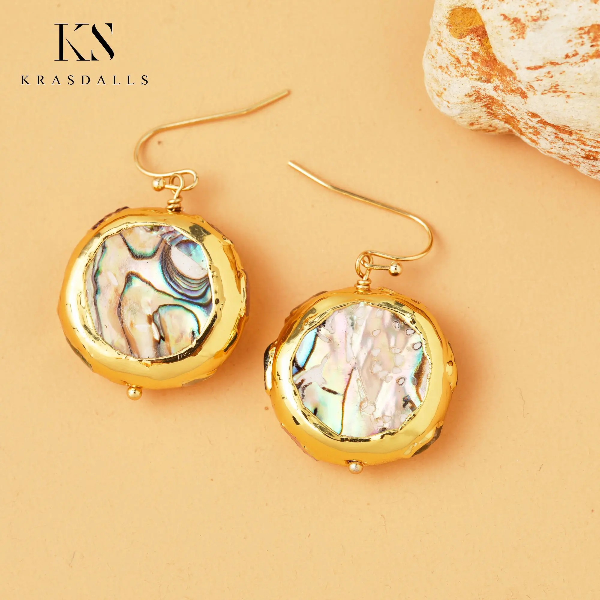 Natural Colourful Abalone Shell Earrings Healing Tourmaline Stone Dangle Earring Gold Jewelry Women Gift