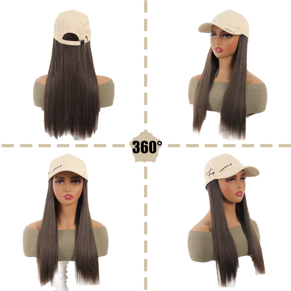 Allaosify Synthetic hair Women's 18-inch light beige letter embroidered baseball cap Long straight hair wig