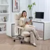 Executive Office Chair with Lumbar Support, Footrest, High Back Reclining Overstuffed Desk Chair with Lumbar Support, Cream White 2