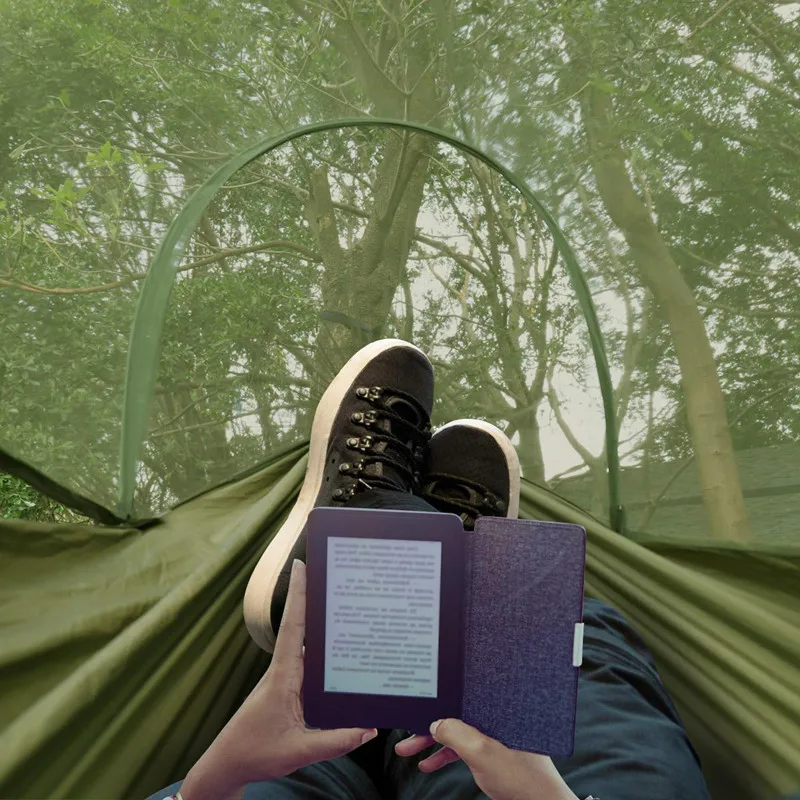 2021 Camping Hammock with Mosquito Net Pop-Up Light Portable Outdoor Parachute Hammocks Swing Sleeping Hammock Camping Stuff