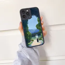 Charming Cartoon Green Lawn Soft Phone Case - Vintage Cute Suburban Relaxation Design - iPhone 12 Pro (T - Black TQ 1)