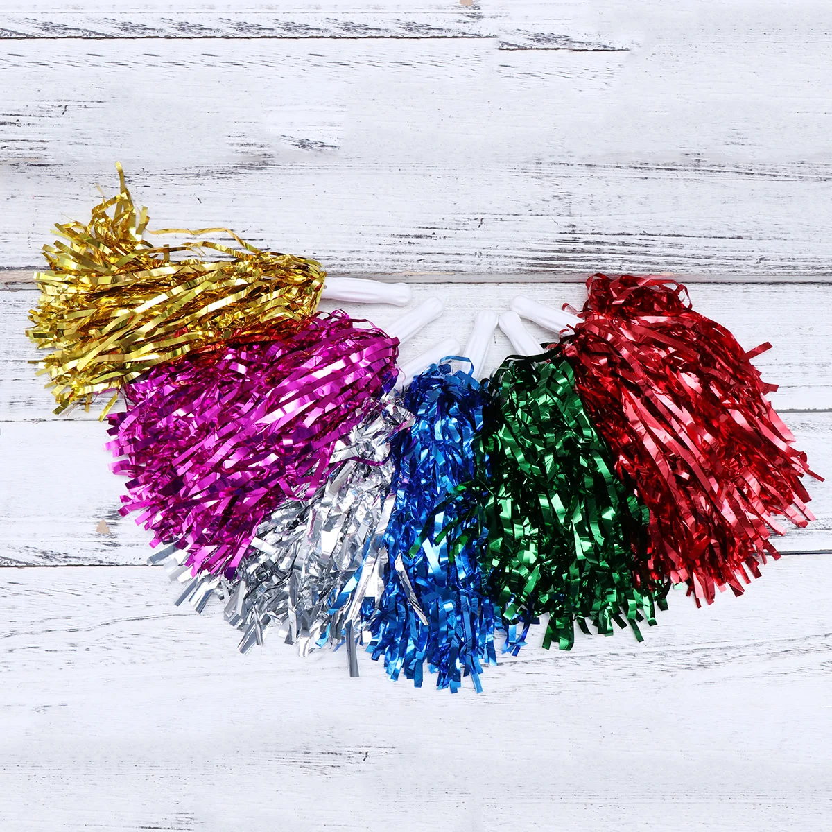 12 Pcs Cheerleader Pompom Dance Cheer Pom White Pom Poms DIY Cheer Poms Red Pompoms Metal Foil Rainbow Cheerleading