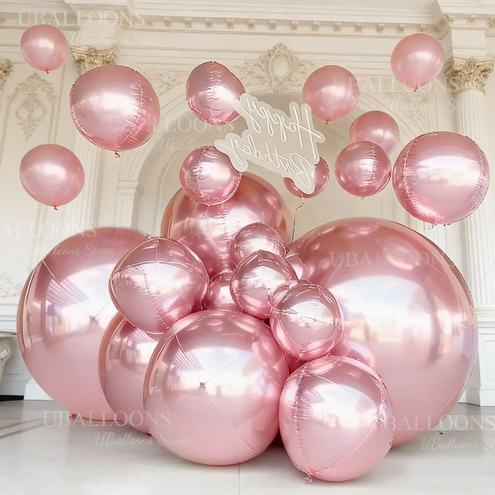 50/60 Zoll Große Folienballons Spiegelbälle 1/2/5 Stück Metallisch Silber Rosa 4D-Ballons für Geburtstag Weihnachten Hochzeit Party Dekoration