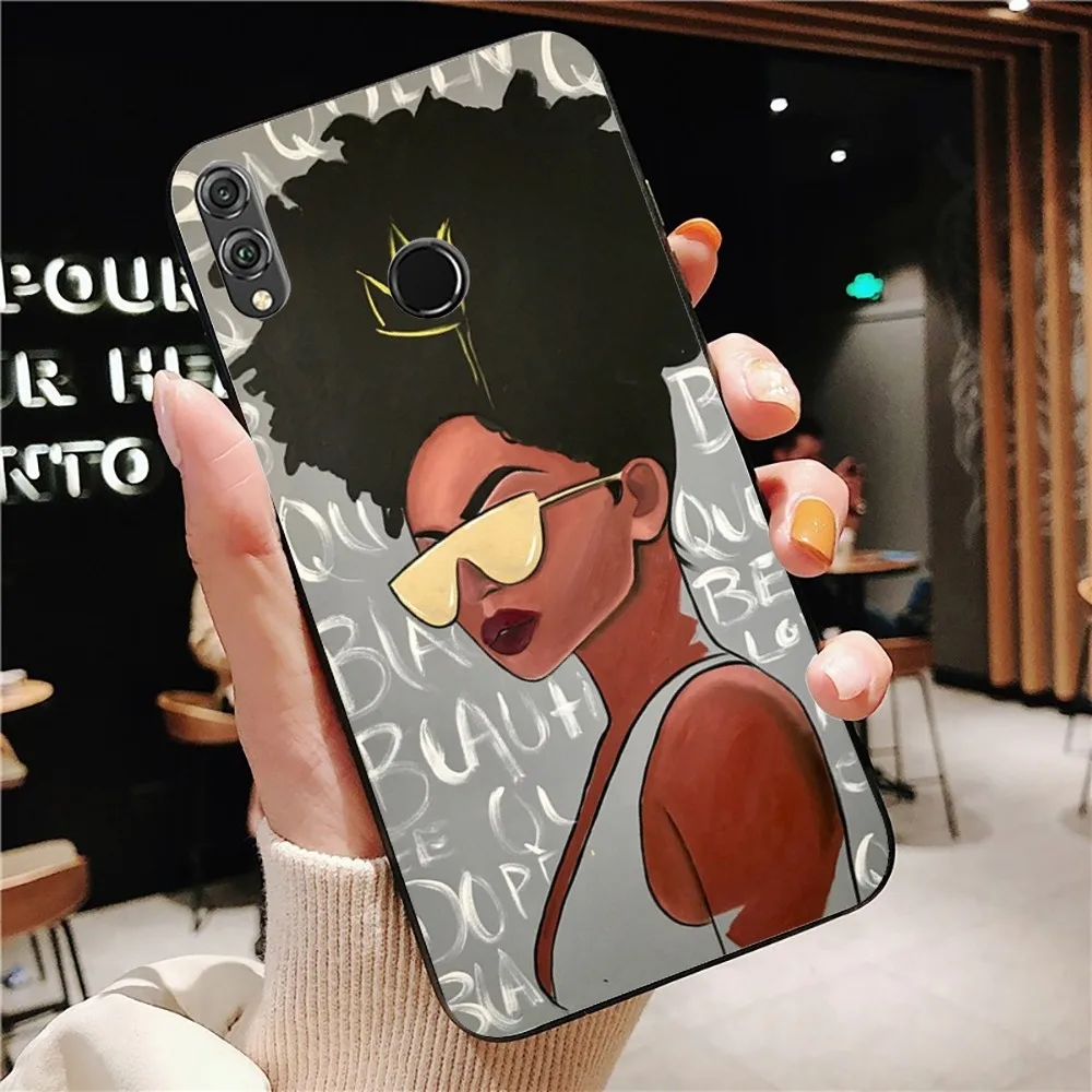 African Afro Melanin Poppin Black Girl Phone Case For Huawei Honor 10 lite 9 20 7A 9X 30 50 60 70 pro plus Soft Silicone Cover