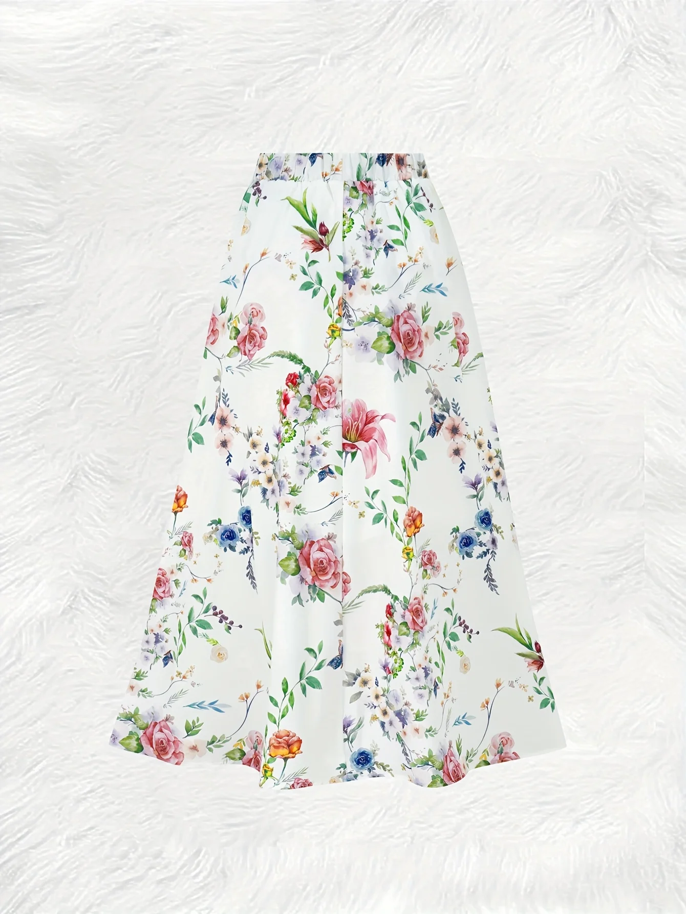 Women's Floral Print Midi Skirt Vacation Style High Waist A Line Summer Casual Skirt for Women Elastic Waist Flowy Skirt 2
