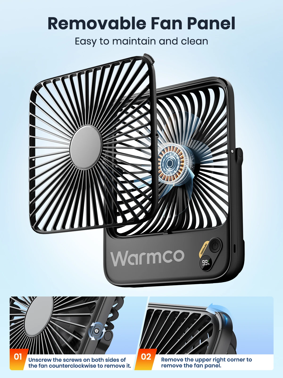 D3 Portable Fan 10000mAh Rechargeable Battery USB Desk Fan 4 Speed Quiet Small P